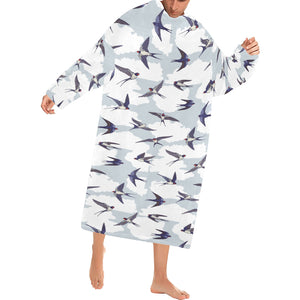 Swallow Pattern Print Design 05 Blanket Robe with Sleeves