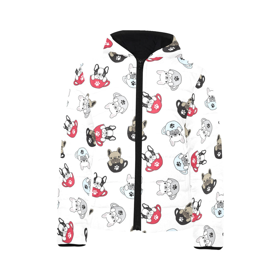 French bulldog cup paw pattern Kids' Boys' Girls' Padded Hooded Jacket