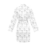 Bull Terrier Pattern Print Design 02 Women's Long Sleeve Belted Night Robe