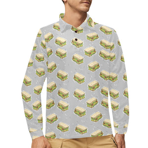 Sandwich Pattern Print Design 05 Men's Long Sleeve Polo Shirt