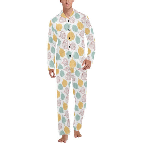 colorful onions white background Men's Long Pajama Set