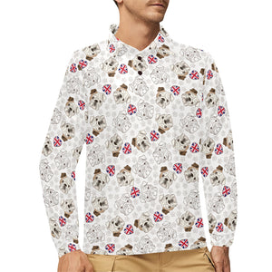 English Bulldog Pattern Print Design 01 Men's Long Sleeve Polo Shirt