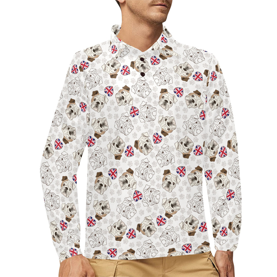 English Bulldog Pattern Print Design 01 Men's Long Sleeve Polo Shirt
