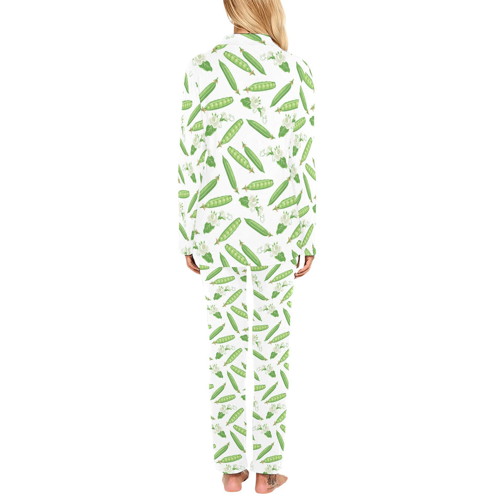 Green Peas Pattern Print Design 04 Women's Long Pajama Set