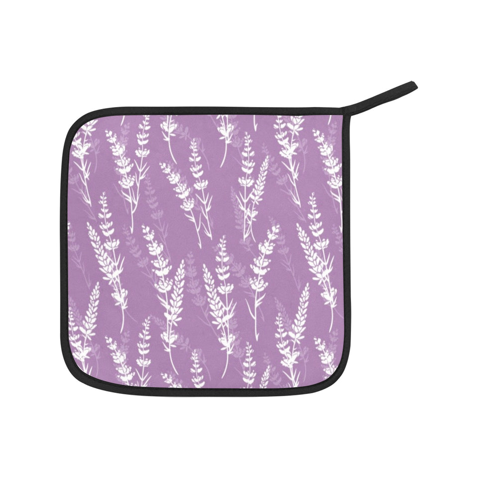 Lavender flowers purple pattern Heat Resistant Oven Mitt With Pot Holder(Four Pieces Set)