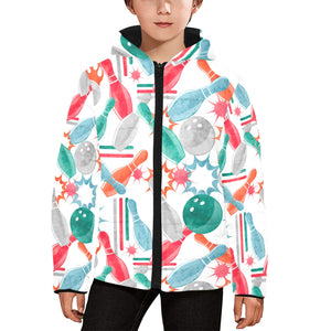 Watercolor bowling pattern Kids' Boys' Girls' Padded Hooded Jacket