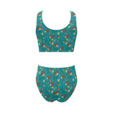 Hedgehog Pattern Print Design 01 Chest Bowknot High Waisted Bikini Swimsuit