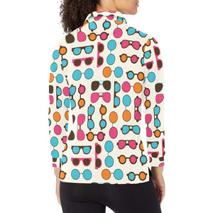 Sun Glasses Pattern Print Design 03 Women's Long Sleeve Polo Shirt