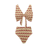 Greyhound Pattern Print Design 04 Chest Bowknot High Waisted Bikini Swimsuit