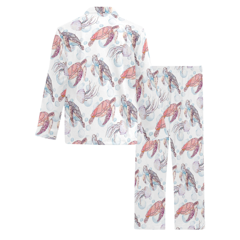 Watercolor sea turtle jellyfish pattern Men's Long Pajama Set