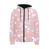 coral white heart pattern Men's Padded Hooded Jacket