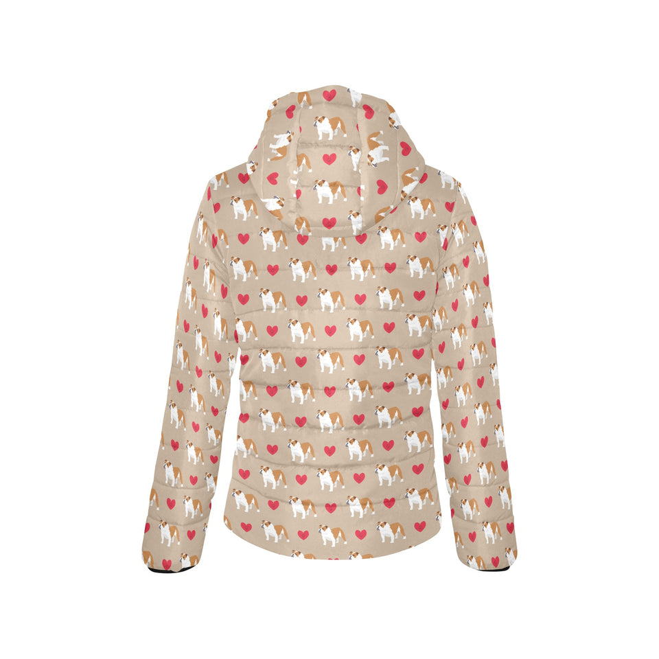 English Bulldog Pattern Print Design 05 Women's Padded Hooded Jacket