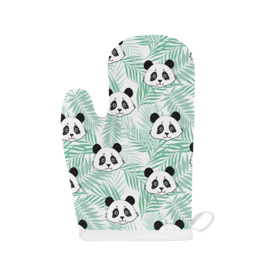 Panda pattern tropical leaves background Heat Resistant Oven Mitts