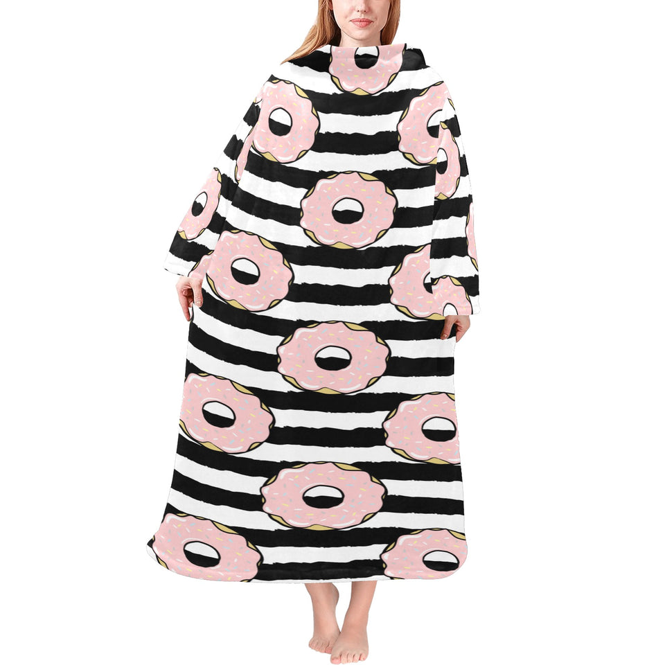Donuts pink icing striped pattern Blanket Robe with Sleeves