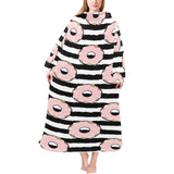 Donuts pink icing striped pattern Blanket Robe with Sleeves