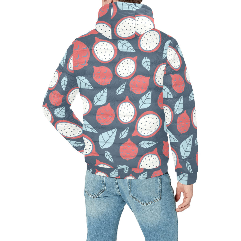 dragon fruits dark blue background Men's Padded Hooded Jacket