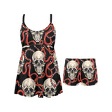 Red snake skull pattern Chest Sexy Pleated Two Piece Swim Dress