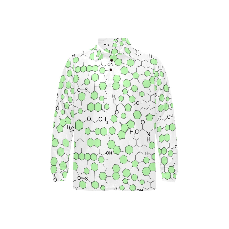 Chemistry Periodic Table Pattern Print Design 03 Men's Long Sleeve Polo Shirt