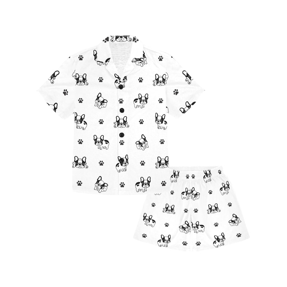 Cute french bulldog paw pattern Kids' Boys' Girls' V-Neck Short Pajama Set