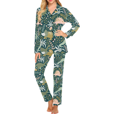 dinosaurs tropical leaves flower pattern Women's Long Pajama Set