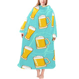 Beer pattern green background Blanket Robe with Sleeves