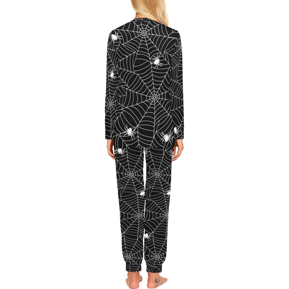 Spider web design pattern Black background white c Women's All Over Print Pajama Set