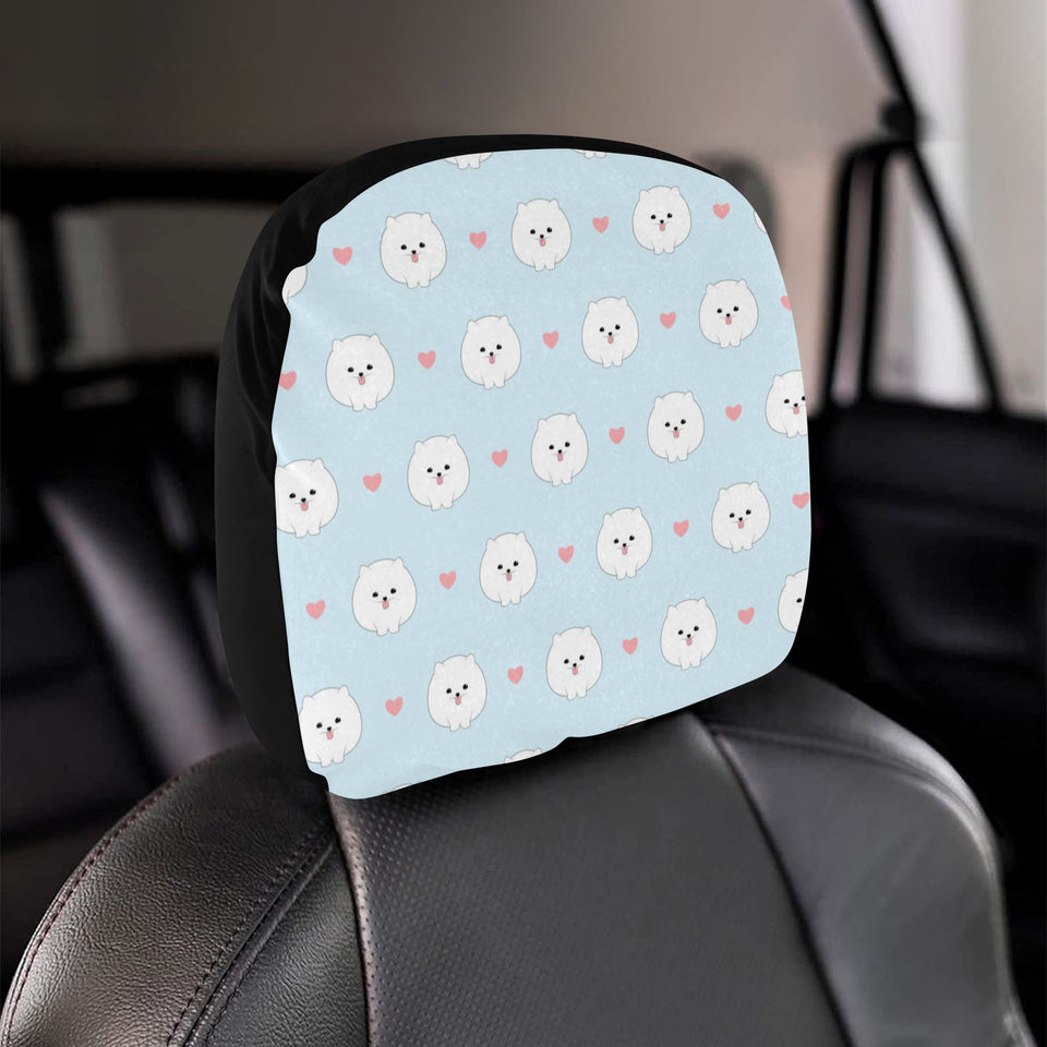 White cute pomeranian pattern Car Headrest Cover