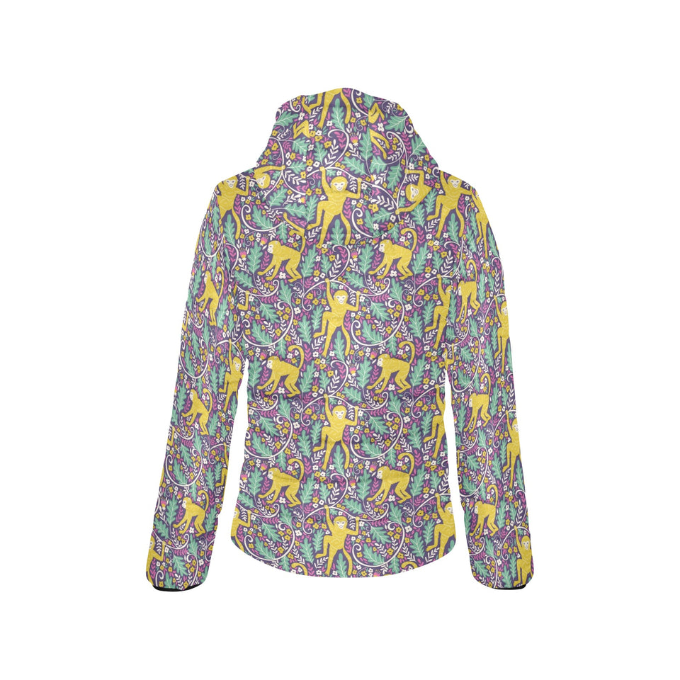 Cute yellow monkey leaves pattern Women's Padded Hooded Jacket