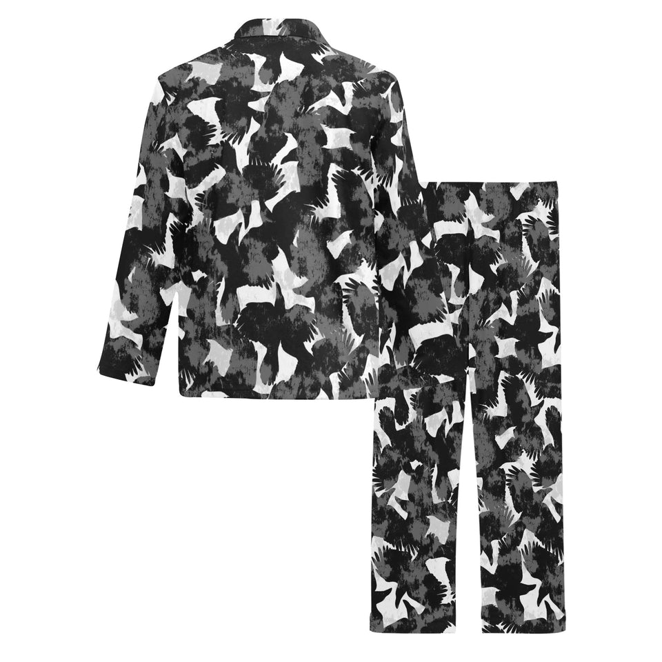 Crow illustration pattern Men's Long Pajama Set