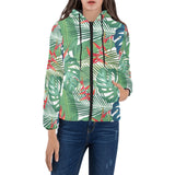 heliconia palm and monstera leaves pattern Women's Padded Hooded Jacket