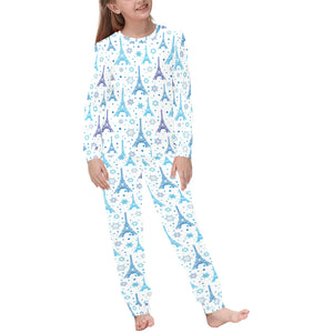 Blue Eiffel Tower Theme Pattern Print Design 01 Kids' Boys' Girls' All Over Print Pajama Set