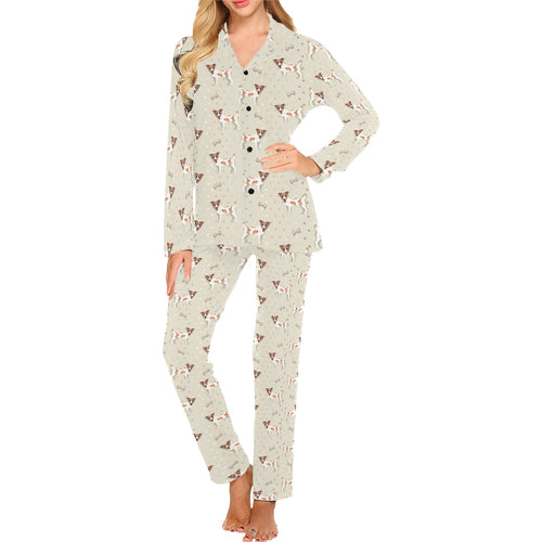 Jack Russel Pattern Print Design 02 Women's Long Pajama Set