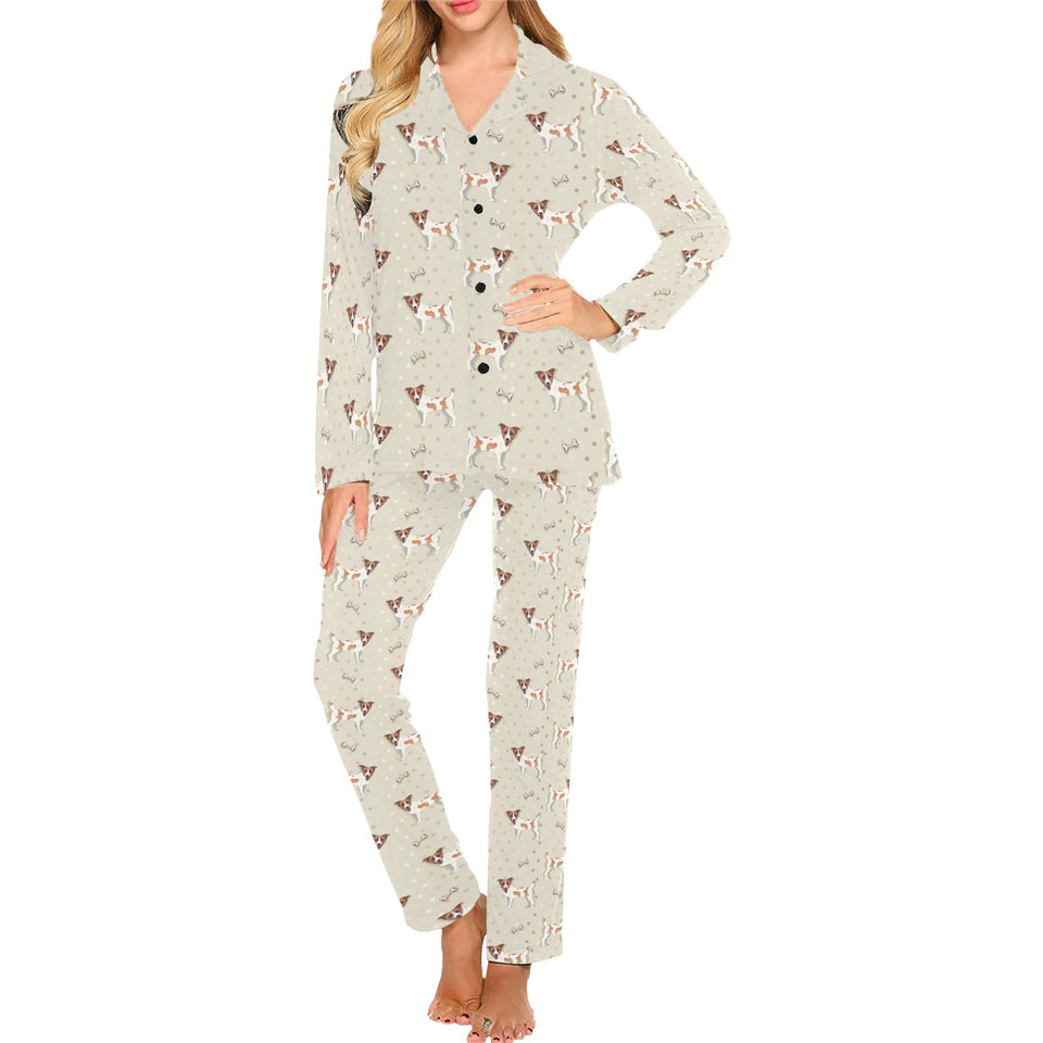 Jack Russel Pattern Print Design 02 Women's Long Pajama Set