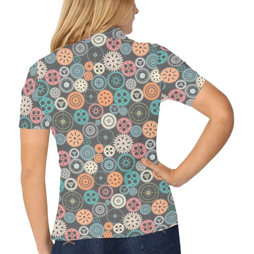 Gear Pattern Print Design 05 Women's All Over Print Polo Shirt