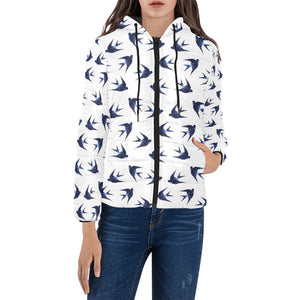 Swallow Pattern Print Design 03 Women's Padded Hooded Jacket