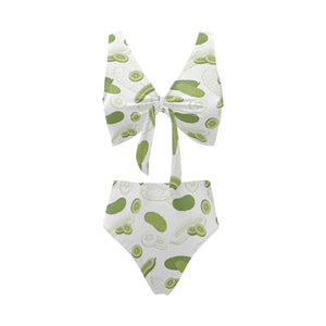 Cucumber sketch pattern Chest Bowknot High Waisted Bikini Swimsuit