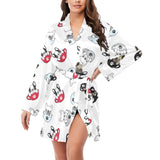French bulldog cup paw pattern Women's Long Sleeve Belted Night Robe