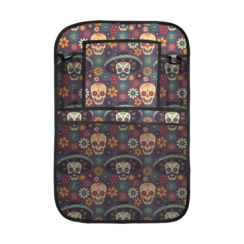 Sugar skulls flower maxican pattern Car Seat Back Organizer