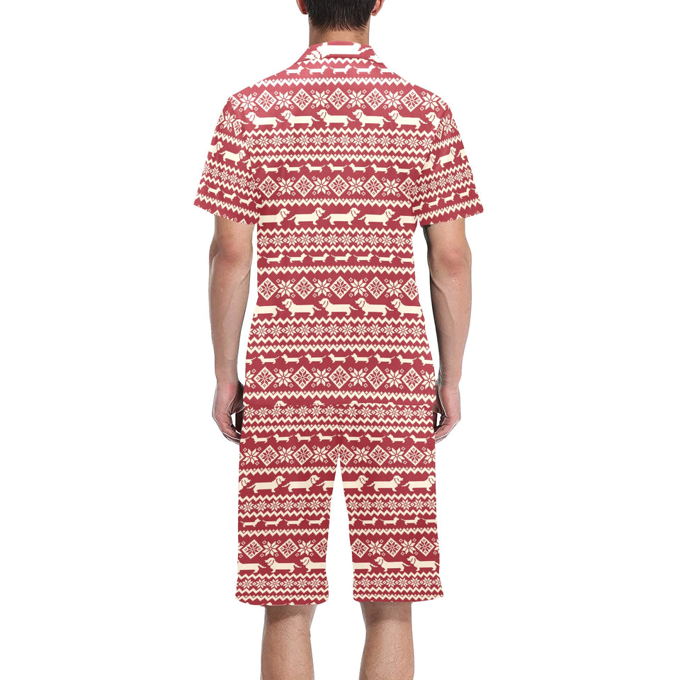 Dachshund Nordic pattern Men's V-Neck Short Pajama Set