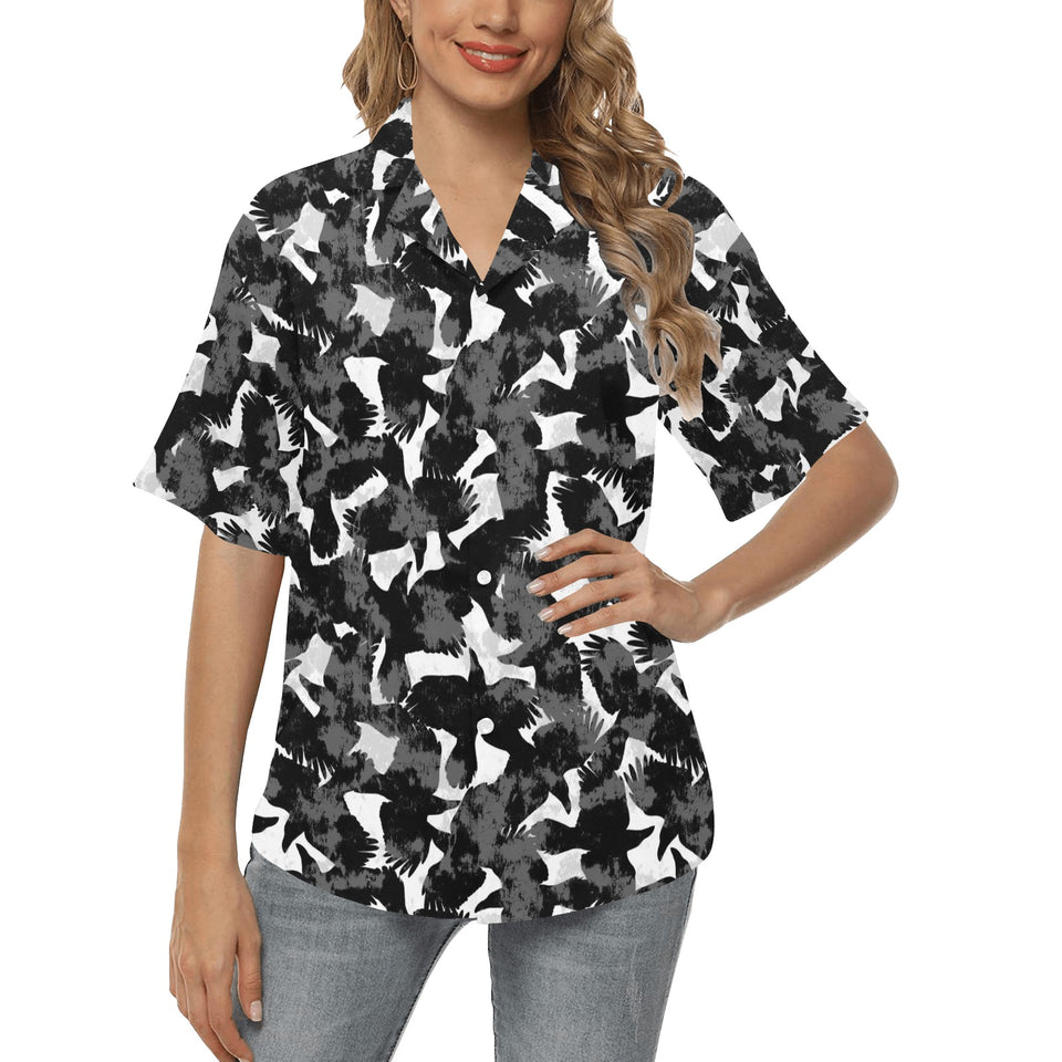 Crow illustration pattern Women's All Over Print Hawaiian Shirt
