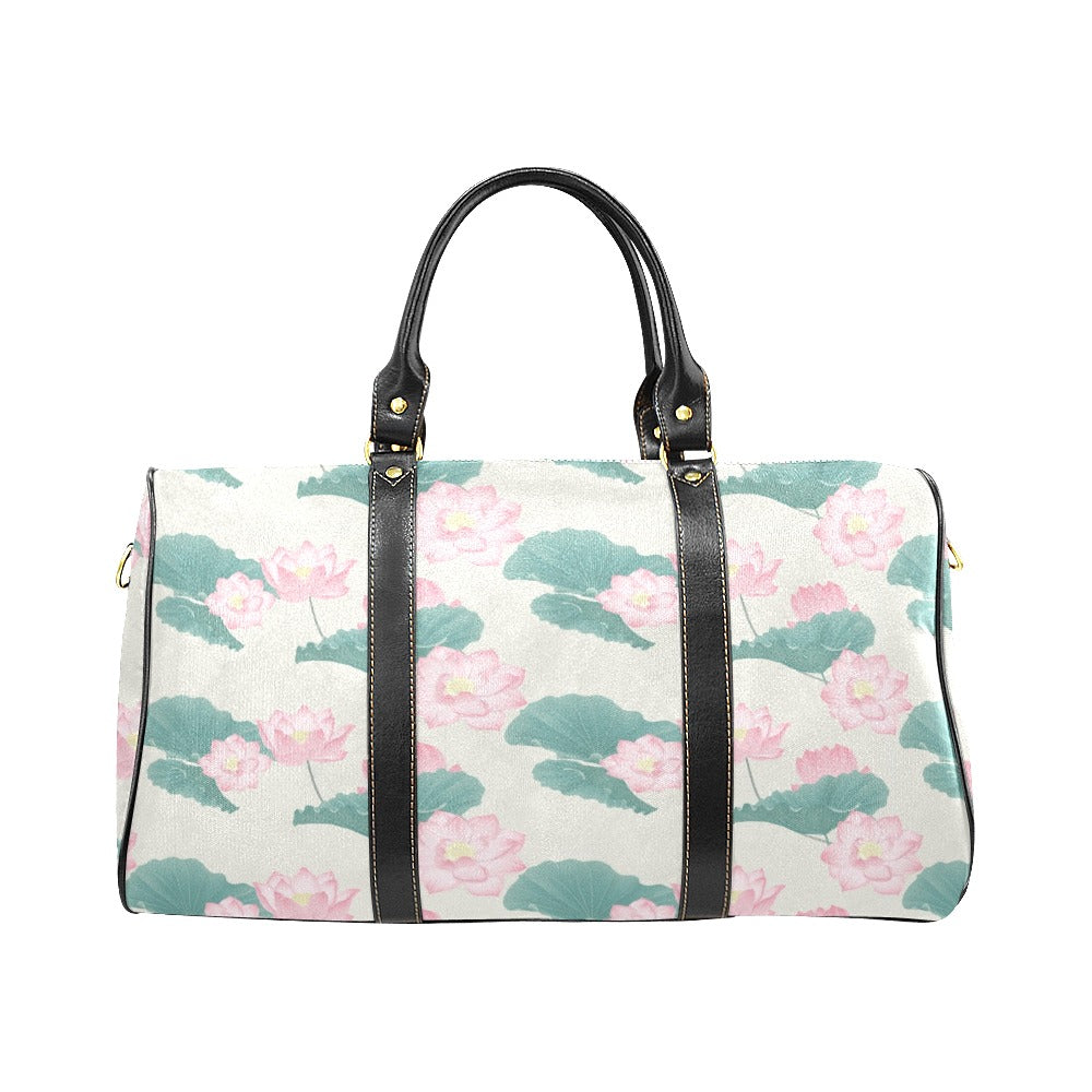 Pink lotus waterlily leaves pattern Travel Bag