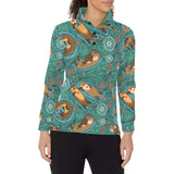 cute brown sea otters ornamental seaweed corals gr Women's Long Sleeve Polo Shirt