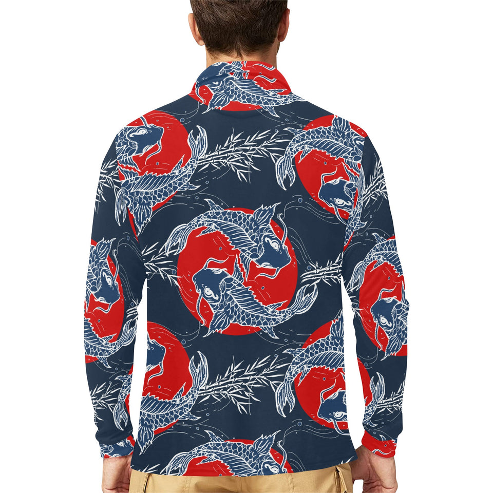 Koi Fish Carp Fishs hand drawn japanese art Men's Long Sleeve Polo Shirt