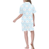 White cute pomeranian pattern Kids' Boys' Girls' V-Neck Short Pajama Set