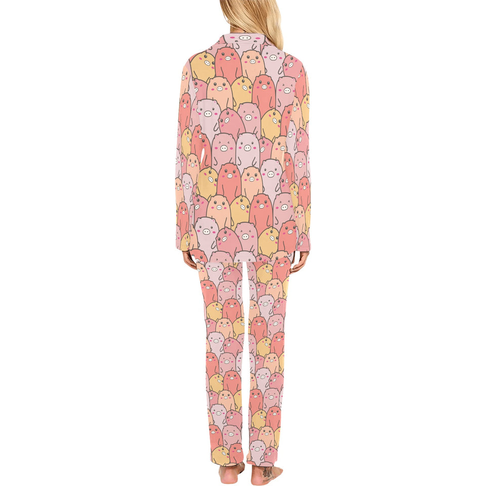 Pig Pattern Print Design 04 Women's Long Pajama Set