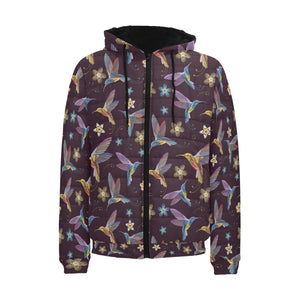 Hummingbird Pattern Print Design 04 Men's Padded Hooded Jacket