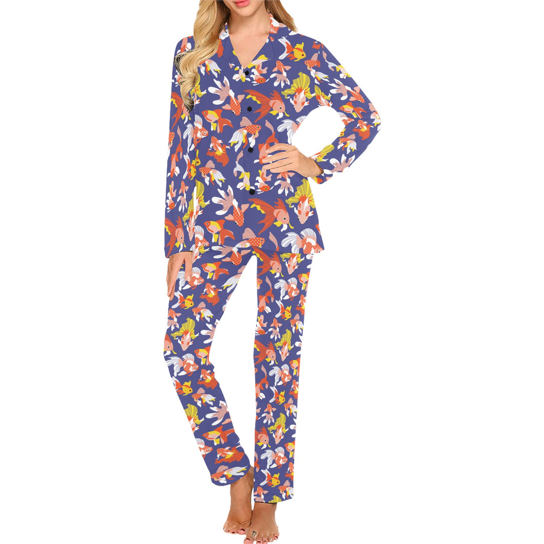 Goldfish Pattern Print Design 04 Women's Long Pajama Set