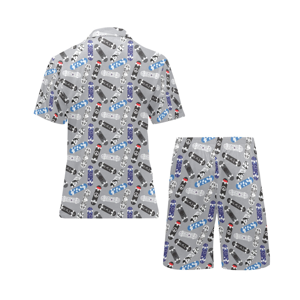 Skate Board Pattern Print Design 03 Men's V-Neck Short Pajama Set