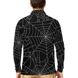 Spider web pattern Black background white cobweb Men's Long Sleeve Polo Shirt