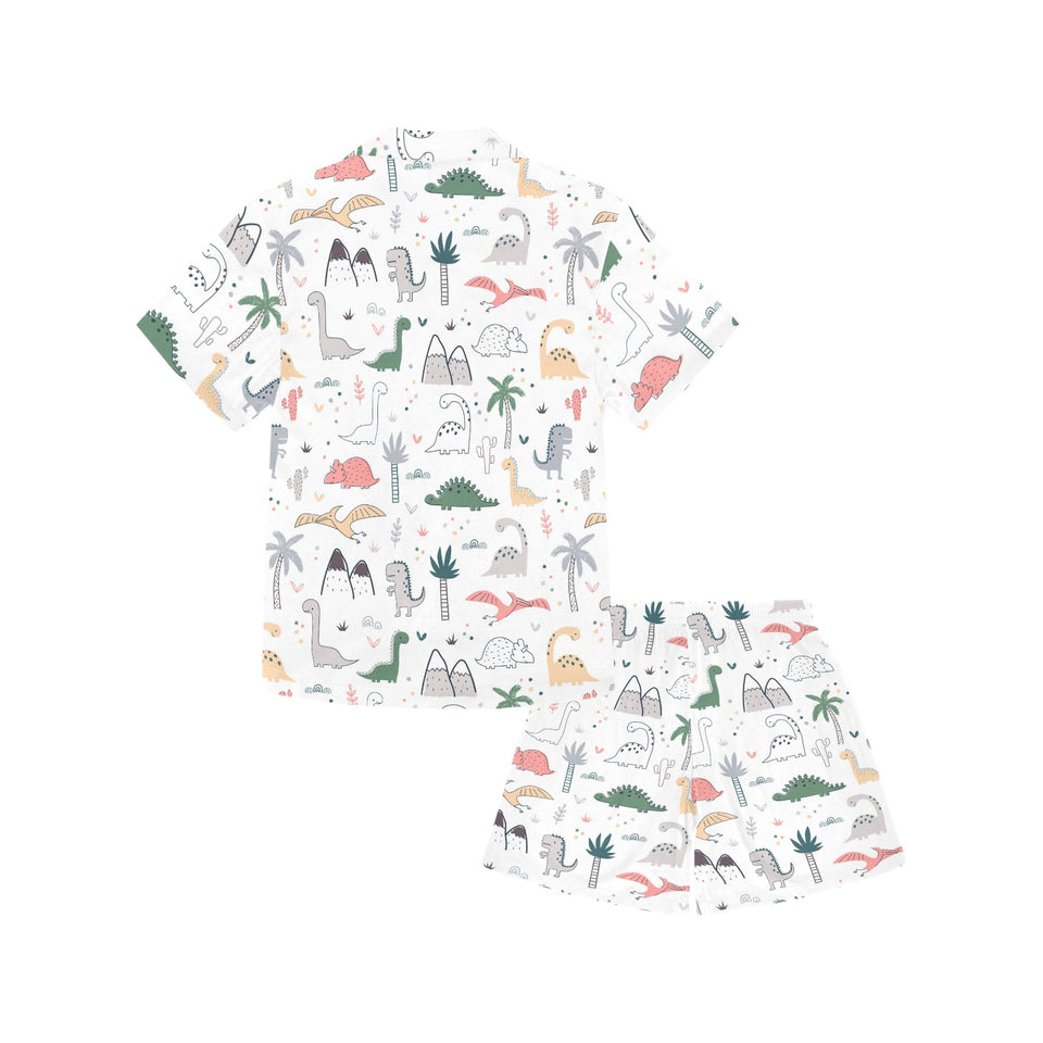 Cute cartoon dinosaurs tree pattern Kids' Boys' Girls' V-Neck Short Pajama Set